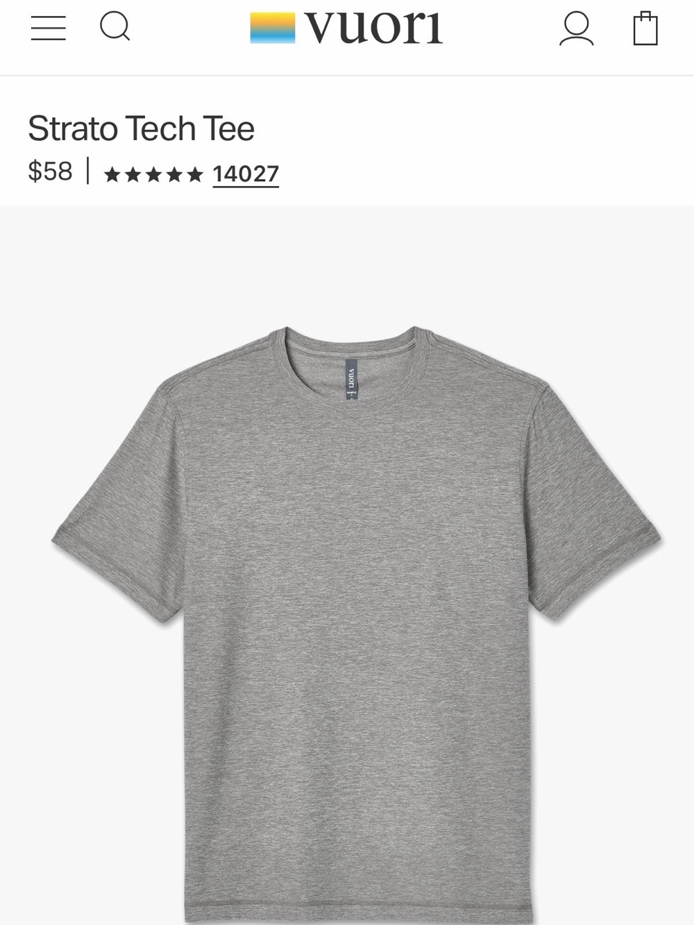 Vuori Strato Tech Tee — Heather Gray